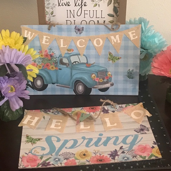 Spring MDF and Burlap Hanging Wall Sign Set - Picture 3 of 14